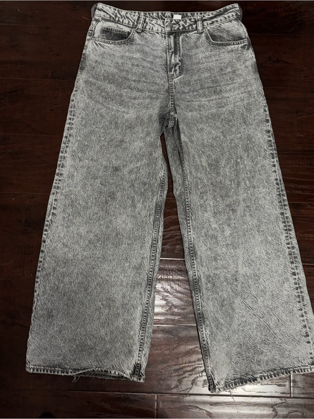 H&M Men's Gray Acid-Wash Relaxed Wide-Leg Jeans